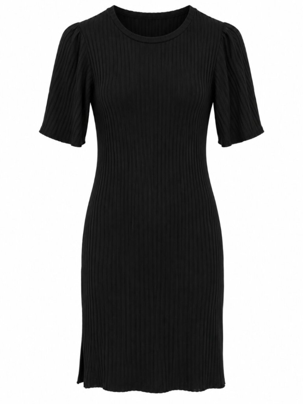 NWT Zara Black Ribbed Puff Sleeve Bodycon Mini Dress M